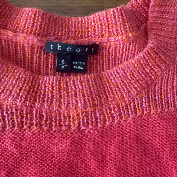Theory Baby Alpaca/Silk Blend Orange Coral Sweater, Striped, Hi-Lo, Small - Picture 2 of 7